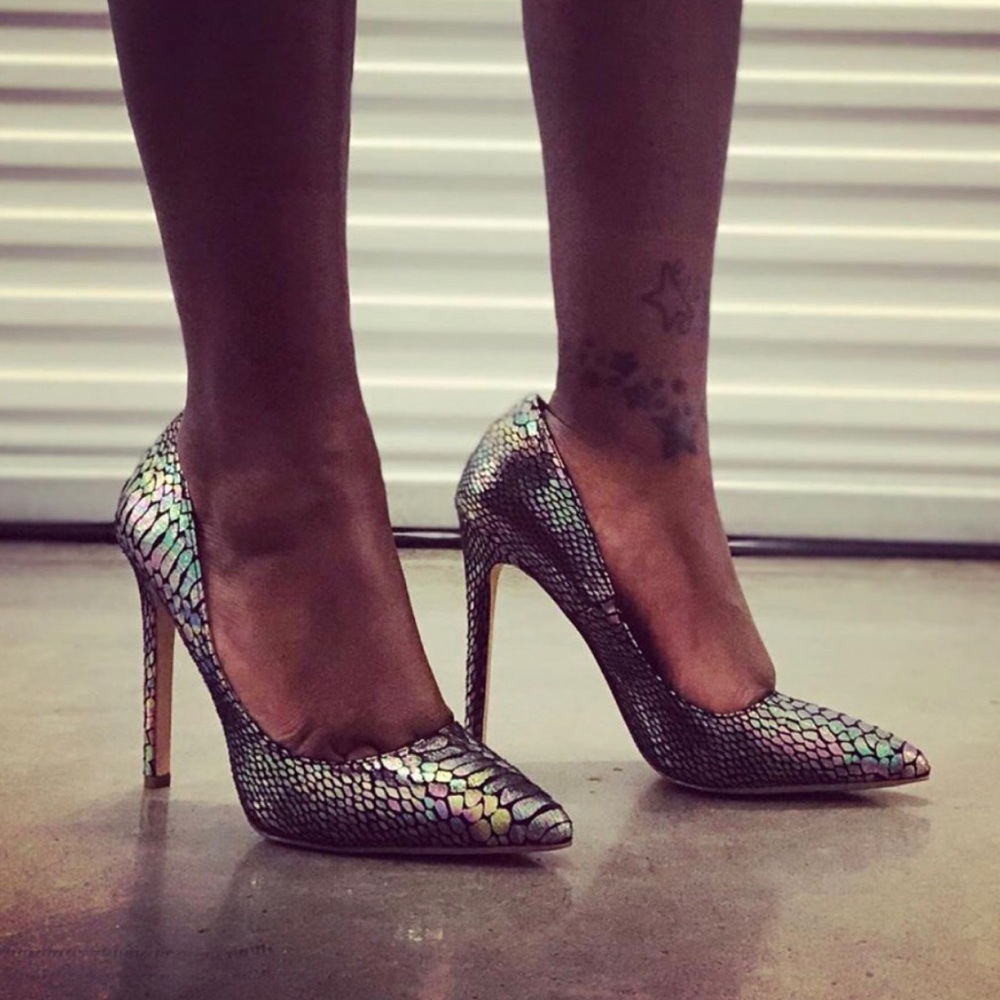 Iridescent Reptile Print Pumps